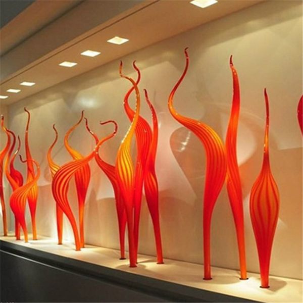 Art Lampada da terra Stand paralume in vetro colorato Lampada da terra a forma di testa di cigno arancione Scultura in vetro soffiato decorativo per interni Hotel Hall Craft da 24 a 36 pollici