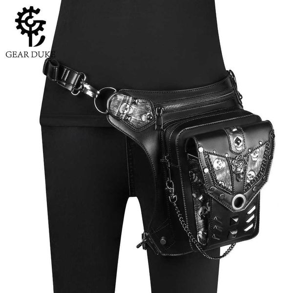 Bolsas de cintura bolsa nova fêmea punk skull locomotive Locomotiva Feminina One ombro Mensageiro da cintura 230313