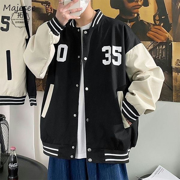 Jackets masculinos Men Men Patchwork Single Basted Baseball Bomber Coat Bf Spring Fashion Rid Sleeve Sleep