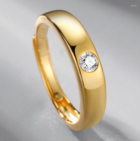 Anéis de casamento 2023 Moda Moda Cores de ouro Moissanite Zircão Plain Plain Sooll Solid Simple Redicável Jóias de casal