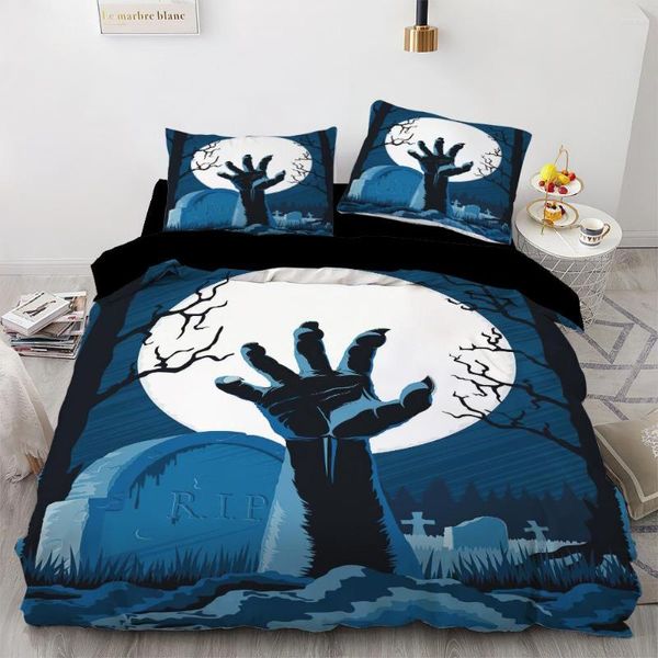 Set di biancheria da letto Copripiumino divertente di moda di lusso leggero di Halloween Set da 3 pezzi Forniture per mobili per boutique di stampa