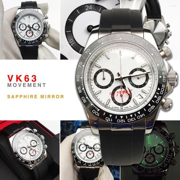 Armbanduhren Japan Chronograph VK63 Quarzwerk 39 mm wasserdichte Uhrenfassung Saphirglas und steriles Zifferblatt