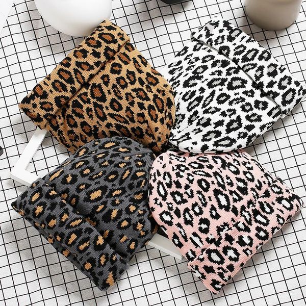 Beanies Beanie/Schädelkappen 2023 Winter Leopard Gedruckt Strickmütze Koreanische Kausal Hip Hop Beanie Warme Erwachsene Kappe Skullies Bonnets Großhandel