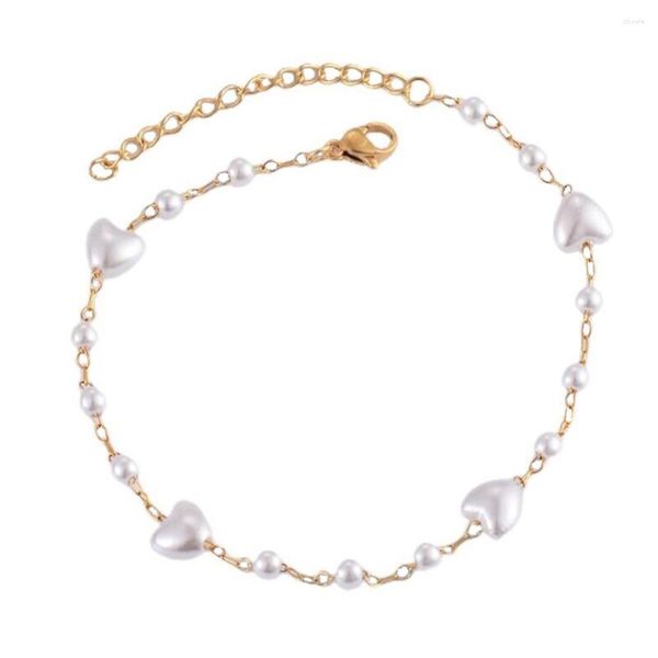 Bracelets de charme Pulseira de correntes de miçangas de pérolas para mulheres jóias de coração inoxidável ajustável com cadeia de extensão de 2 