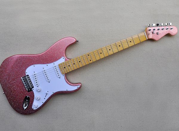 Sparkle Pink E-Gitarre mit 6 Saiten und SSS-Tonabnehmern für das Griffbrett aus gelbem Ahorn