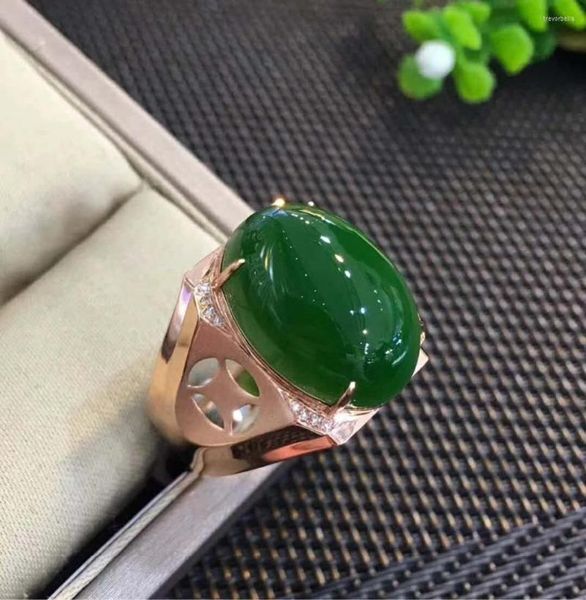 Anelli a grappolo in oro rosa 18 carati con diamanti per creare anelli maschili a forma di giada verde spinaci vecchio stile di alta qualità e Tianbi