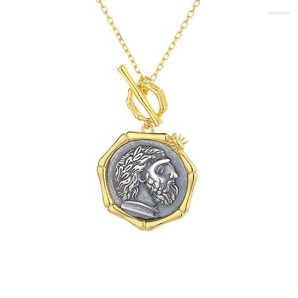 Catene N14 ZFSILVER S925 Sterling Silver Fashion Trendy God Zeus Collana in oro antico con moneta retrò per le donne Gioielli da sposa Chram