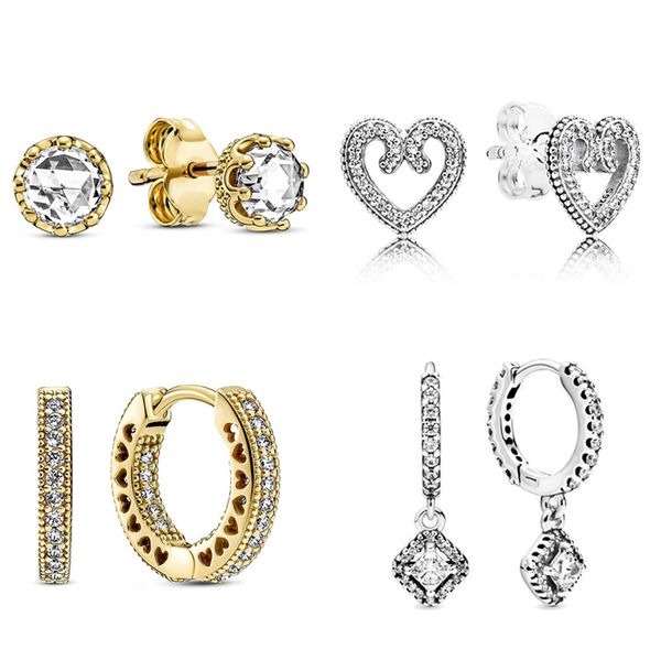 Orero d'argento Golden Shine Clear Sparkling Crown Heart Heart Orerente inverno inverno per le donne che si adattano ai gioielli di Pandora con scatola