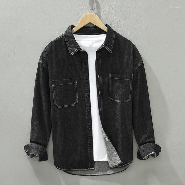 Männer Casual Hemden 2023 Frühling Männer Schwarz Denim Hemd Koreanische Stil Mode Lose Dünne Jean Jacke Männliche Klassische High-end-Marke Tops