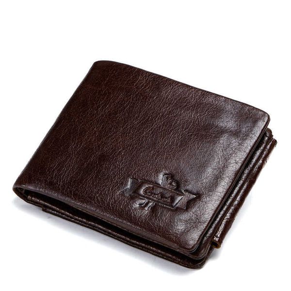 Brieftaschen Trifold Herren-Geldbörse aus echtem Leder, kurze Geldbörse, Kartenhalter, Münzgeldbörse, kleine männliche Geldbörse, Retro-Crazy-Horse-Leder, L230303