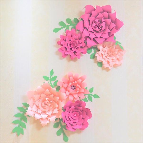 Flores decorativas 2023 Papel gigante cenário 6pcs folhas 7pcs Evento de casamento bebê berçário artificial grande flor 17 opções