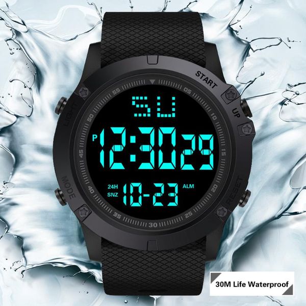 Relógios de pulso masculino redondo digital relógio luminoso Dial LED Dial casual Relógio multifuncional Strap de borracha ao ar livre Moda à prova d'água para GRESTWRISTW