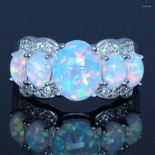 Hochzeit Ringe Mode Ei Form Feuer Opal Steine Für Frau Silber Farbe Trendy Schmuck Zubehör Großhandel