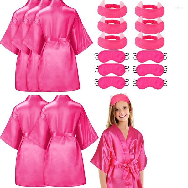 Bomboniera 6 set Spa Robe per ragazze Bambini Compleanno Squad Robes Accappatoio in raso di seta con benda Fascia per capelli Kimono da pigiama