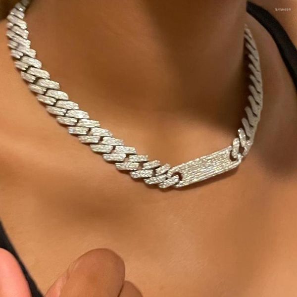 Ketten Mikro gepflastertes Strass Miami Cuban Link Halskette für Frauen Gold Silber Farbe Bordstein klobige Halsketten Rockschmuck