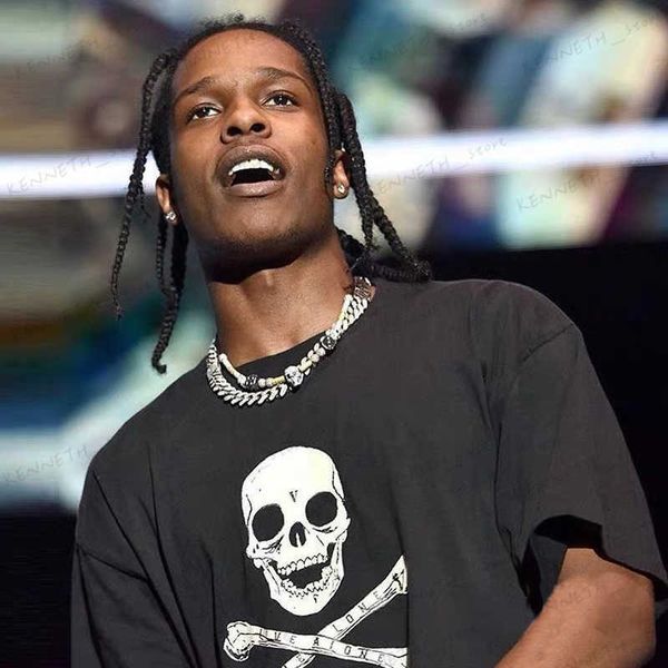 T-shirt da uomo 2023 ASAP ROCKY stesso teschio con stampa personalizzata T-shirt a maniche corte casual mezza manica T230317