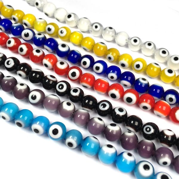 Türkischer böser Blick, 8 mm, farbige Glasur, lose Glasperle, rot, schwarz, blaue Augen, Perlenkette für DIY-Armband, Halskette