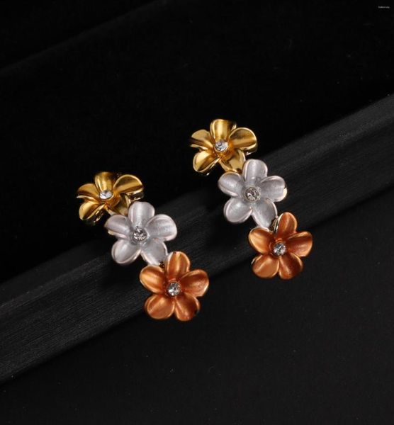 Orecchini a bottone Hawaiian Tri Color Plumeria Floral Drop Cluster Flower Studs Bohemia Polynesian Tonga Chuuk Island Jewelry