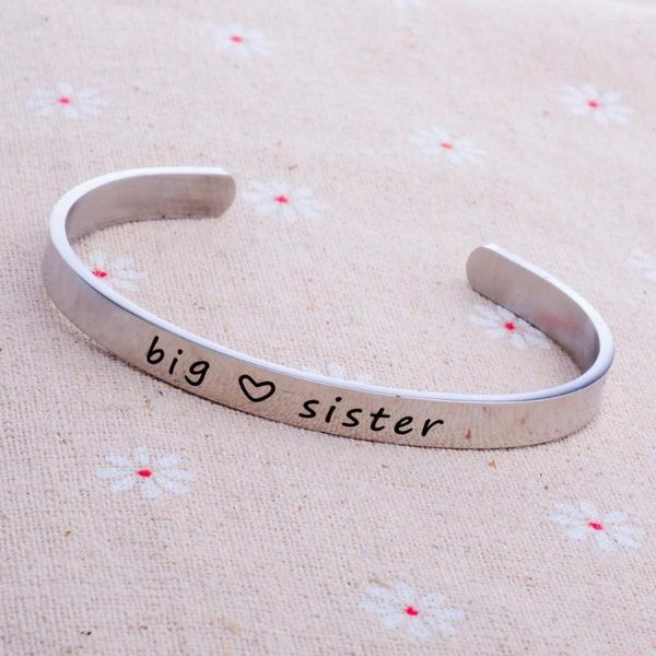 Braccialetto 12PC Big Sister Bracciali Polsino aperto Braccialetti con ciondoli in acciaio inossidabile Donna Ragazze Amici di famiglia Regali di Natale Gioielli