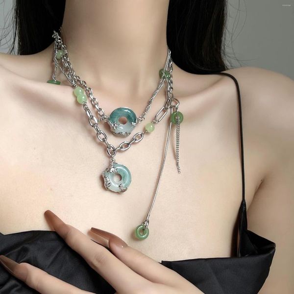 Anhänger Halsketten Chinesischer Stil Simulierte Jade Sicherheitsschnalle Halskette Ankunft Kreativer Kreis Glückshalsband Einzigartiger Schmuck für Frauen