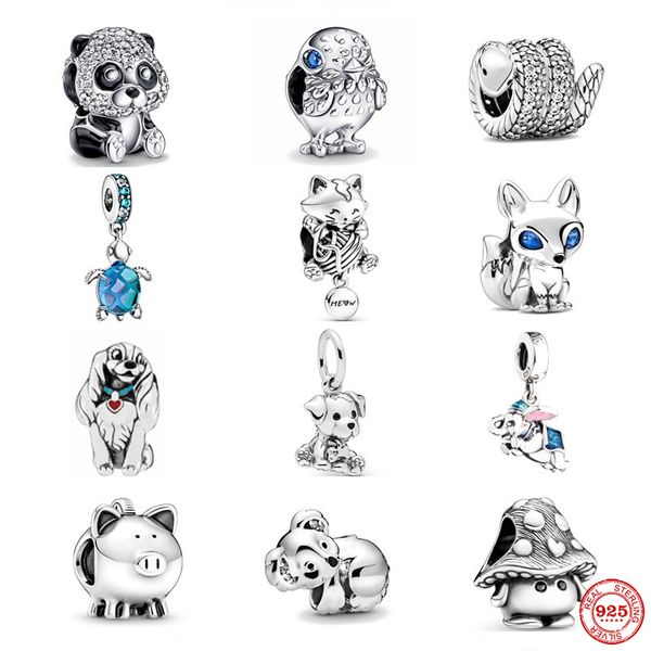 925 Silber für Pandora Original Charms DIY Anhänger Damen Armbänder Perlen Niedliche Tiere Charm Neu 925 Silber Hund baumeln Meeresschildkröte Glänzendes Pandaküken