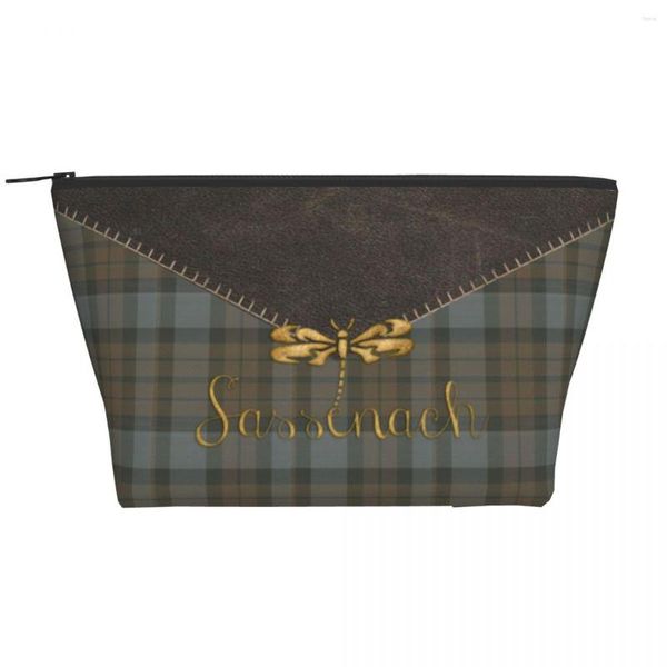 Kosmetiktaschen Leder und Tartan Sassenach Libellenmuster Reisetasche für Frauen Make-up Toilettenartikel Organizer Beauty Storage Dopp Kit