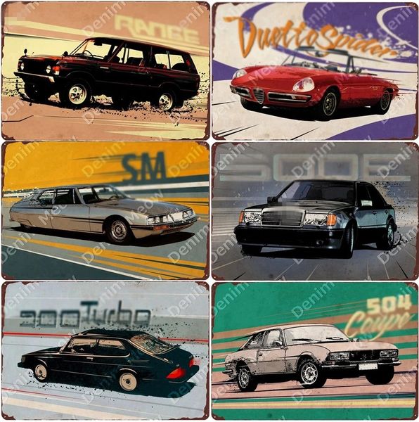 Vintage Racing Car Metallo Targa in metallo Auto sportiva Wall Art Poster Plauqe per Garage Bar Cafe Decorazione della parete di casa SUV Pittura 30X20cm W03
