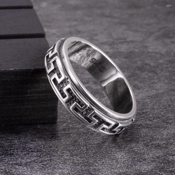 Кластерные кольца Вращаемое 925 серебряное серебро для мужчин ретро буддийское кольцо