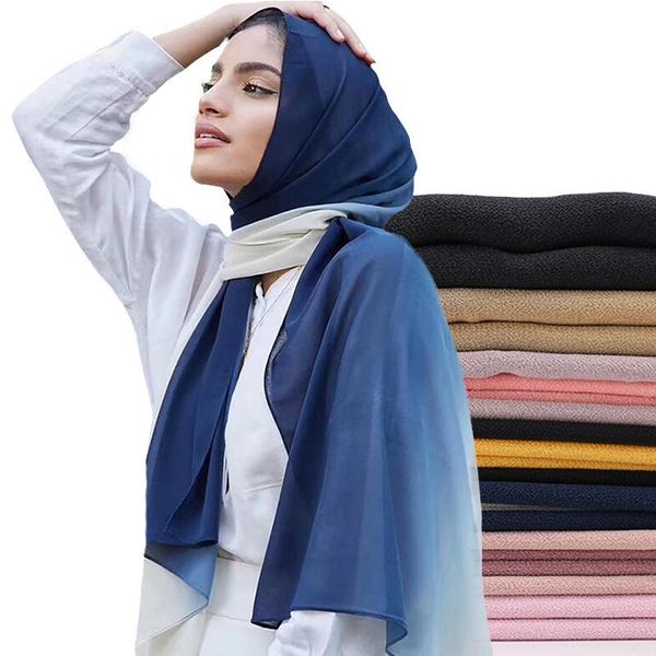 Schals 180 cm langer Schal Chiffon Hijab Schal Frauen Farbverlauf Malaysisches Kopftuch Sommermode Muslim Turban Wrap Cover-up Stirnband