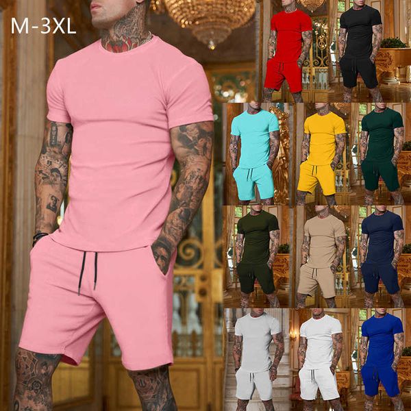 Taglie forti 3xl Tute da uomo Pantaloni a due pezzi Set T-Shirt Tuta sportiva casual Pantaloncini da motociclista Set 2023 Moda uomo Abbigliamento sportivo 12 colori