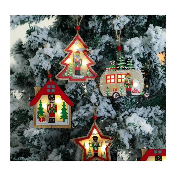 2016 Weihnachtsdekorationen LED Holzanhänger Nussknacker Puppenbaum Walnusssoldat Hängende Ornamente Jahr Kinder Geschenke Drop Lieferung Home DHz68
