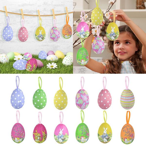 Decoração de festa 12/24pcs Páscoa colorida de espuma ovo ornamentos pendurados ornamentos da primavera decorações de jardim Favorias de presentes infantis brinquedo