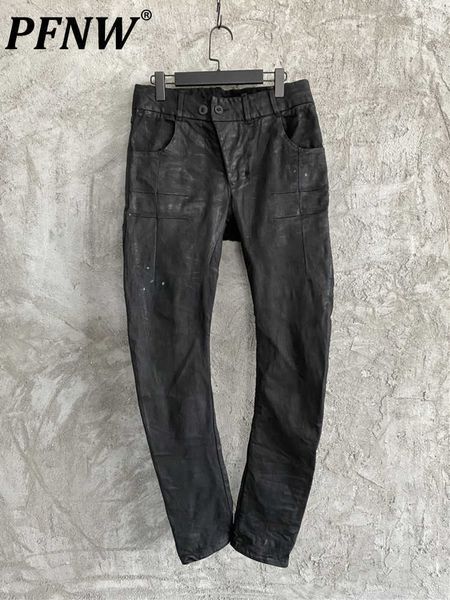 Мужские джинсы PFNW Нишевые стиль дизайна винтажные старые восковые джинсы Slim Fit Men Осень весенняя джинсовая джинсовая джинсовая джинсовая джинсовая кнопка.
