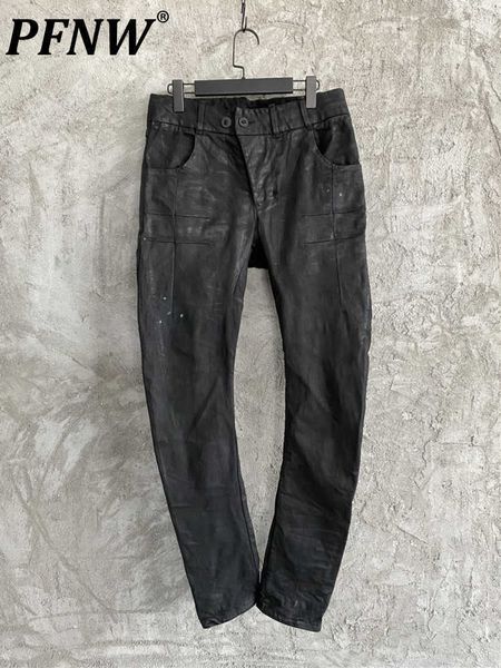 Jeans da uomo PFNW Nicchia Design Style Vintage Old Jeans cerati slim fit Uomo Autunno Primavera Casual Tide Denim Pantaloni cargo con bottoni in metallo 12A5250 Z0315