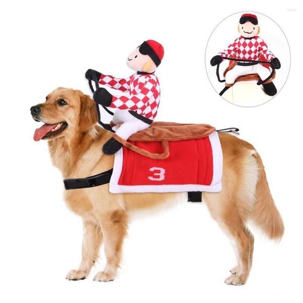 Abbigliamento per cani Pet Dog-jockey Costume da corsa di cavalli Abbigliamento divertente Forniture Po Puntelli per decorazioni per feste di Halloween