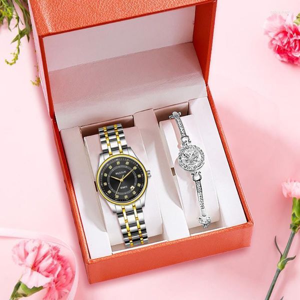 Relógios de pulso Quartz Women Women Women Luxury Famous Watch Watch Ladies Steel Diamond Clock Calendário Relogio feminino