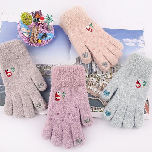 Fünf Finger Handschuhe Winter Touchscreen Frauen Warme Stretch Strickhandschuhe Nachahmung Wolle Vollfinger Guantes Weibliche Häkeln Luvas Verdicken