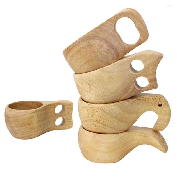 Tazze Tazza da acqua in legno naturale riutilizzabile Tazza da latte in legno stile europeo con manico Bottiglia da caffè Utensili da cucina