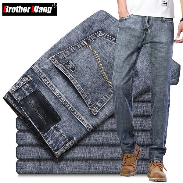 MENS JEANS Classic Style Business Casual Advanced Stretch Regula regolare pantaloni di jeans Grey Blue Pants Male 230317