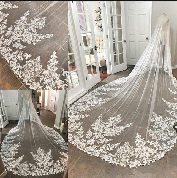 Veli da sposa Abiti vintage con applicazioni in pizzo Pettine su misura a uno strato Morbido materiale in tulle Immagine reale