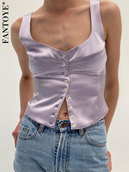 Tank da donna camis Fentoye Collar rotondo a petto singolo canotta da donna Summer Sexy Sleeveless Elegante Crop Top Solid Casual Ladies Streetwear 230317