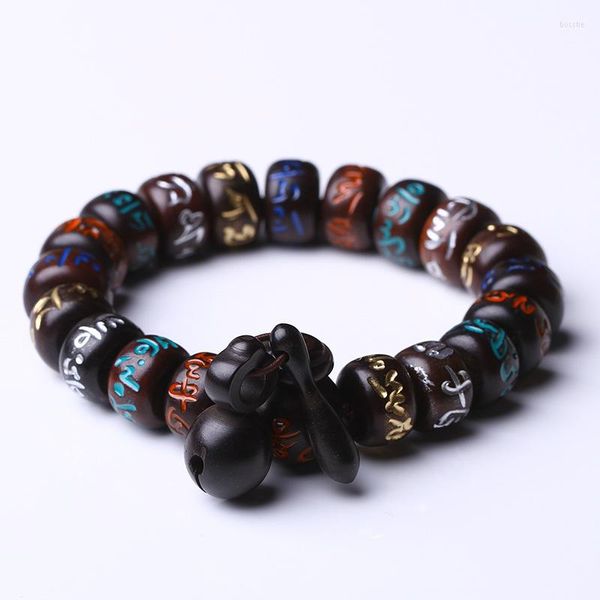 Strand Fabrik Großhandel Jujube Holz Armbänder Holz Geschnitzt Sechs Worte Mantra Buddha Perlen Hand String Glück Für Männer Frauen schmuck