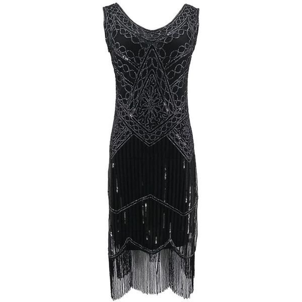 Vestidos casuais femininos vestido de festa Charleston 1920s Great Gatsby Flapper Lantejou