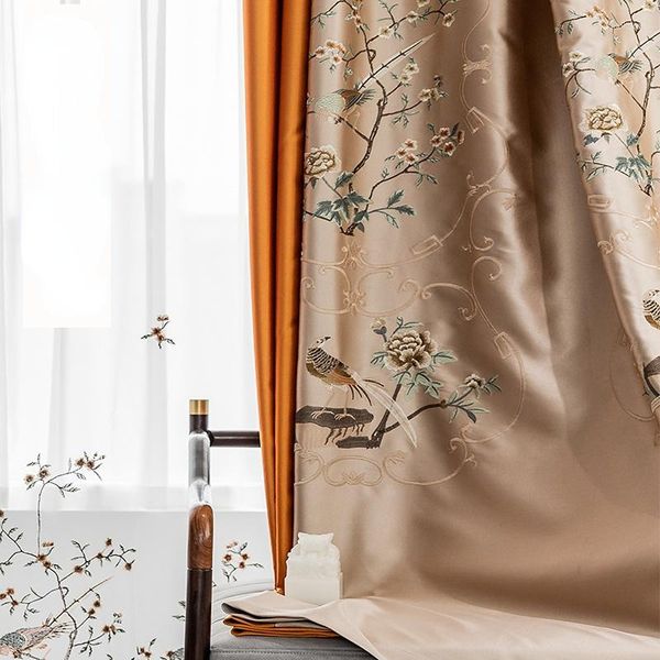 Занавес китайский европейский вышитый роскошные шторы для гостиной Blackout спальня птицы декор окна элегантный сплайс обычай