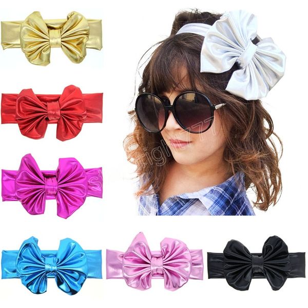 Fashion Gold Silver Big Bow Knot Neonate Fascia per capelli Elastico per bambini Copricapo Fasce per capelli carine Accessori per capelli