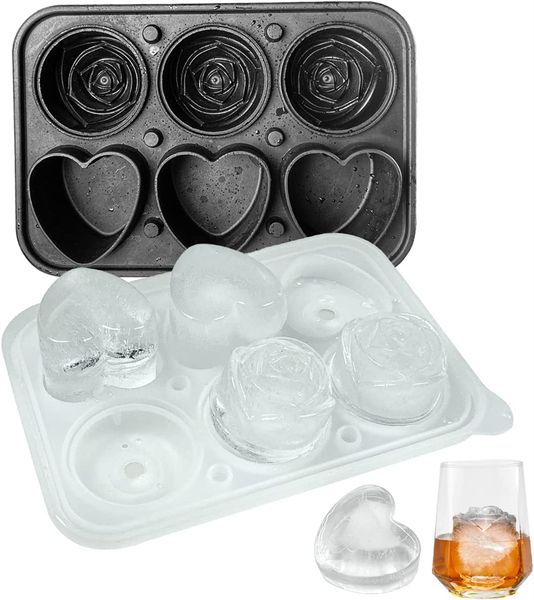 3D Rose Ice Molds Bar Tools 2,5 pollici Grandi vassoi per cubetti di ghiaccio Gomma siliconica Divertimento Big Flower Ice Ball Maker per cocktail Succo Whisky Bourbon Freezer