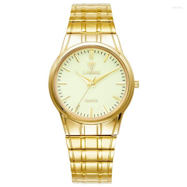 Наручительные часы Liebig Fashion Golden Luminous Dishaly Quartz Watches Mens Luxury Full Steel Bess Водостойные наручные часы Man Clock Reloj Hombre