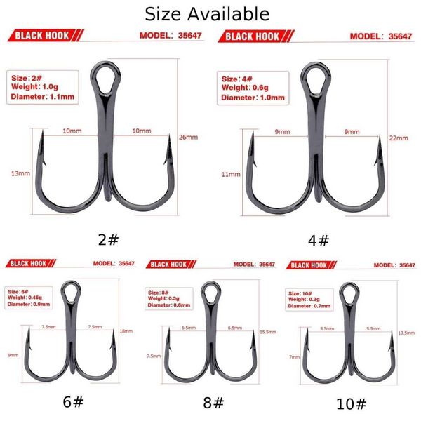 Balıkçılık Kancaları 50 PCS Balıkçılık Tiz Kanca Siyah Keskin Üçlü Kancalar Paslanmaz Çelik Fishhook 2 4 6 8 10 PESCA ISCAS SAÇMI BAS BALIK BALIK BALIK ARAÇ P230317