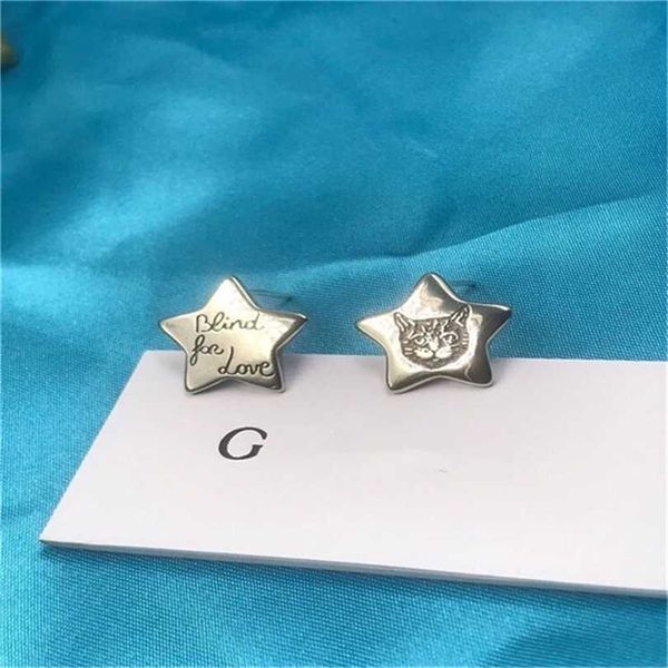 2023 Designer New Fashion Jewelry Gujia Fashion Star Shaped Blind For Love Cat Gujia Personalidade S925 Brincos de agulha de prata