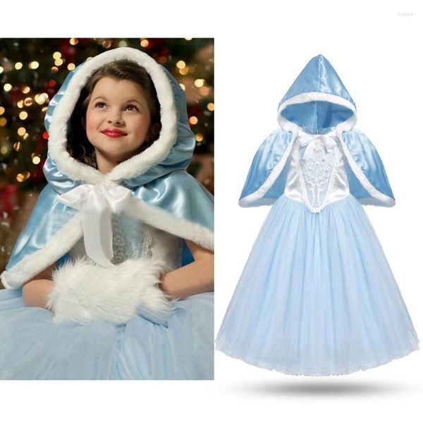 Mädchenkleider Weihnachtskostüm für Mädchen Cendrillon Prinzessin Dress Up Kostüme mit Kapuzenumhang Kinder Blumen Party Geburtstag Cosplay Fantasie